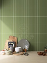 复古橄榄绿格子砖长条形瓷砖吧台餐厅连锁店绿色墙砖面包砖哑光面