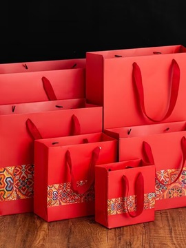 中国风红色礼品袋新年年货包装袋大号烟酒手提袋红色喜庆回礼纸袋