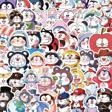 50张卡通动漫哆啦a梦ai手账素材贴纸文具行李箱笔记防水贴画批发