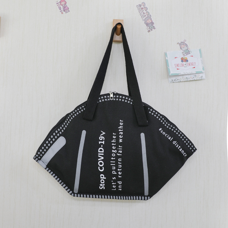 创意口罩包包女双层内衬帆布手提包大容量托特包时尚单肩包购物袋