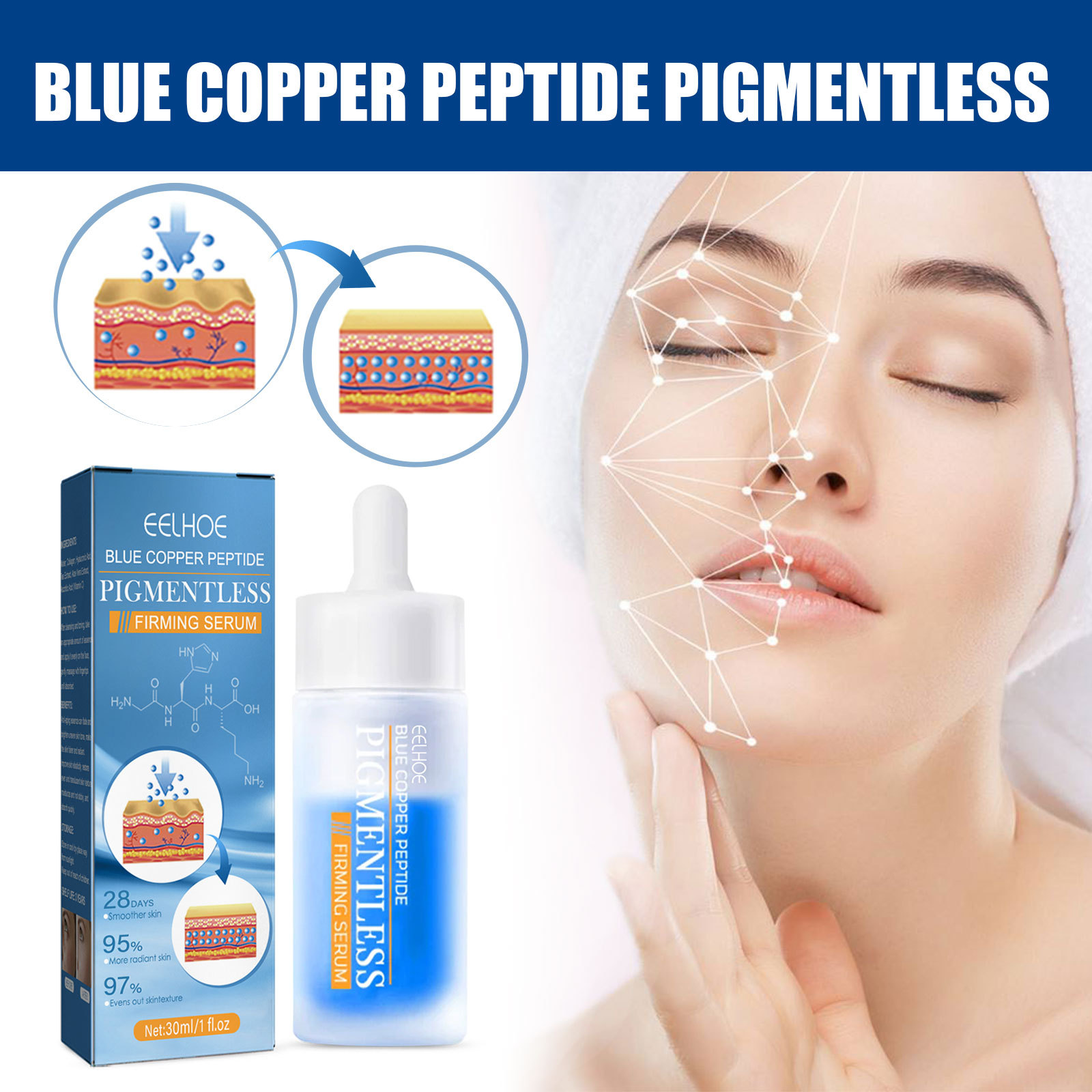 Eelhoe Blue Copper Peptide the Lifting Face Serum Fade Wrinkles Lift Lines Firming Skin Whitening Essence