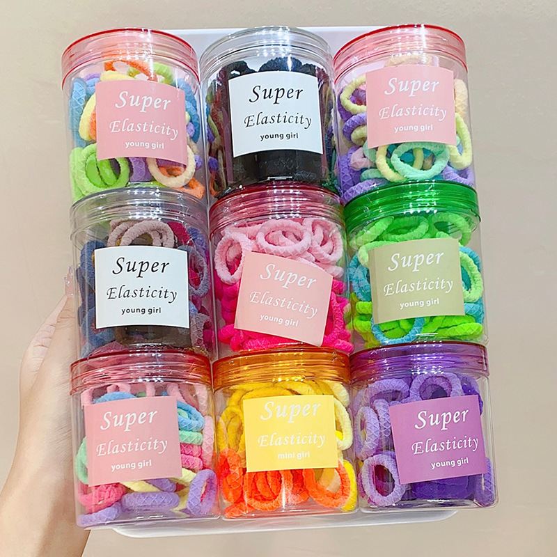 50 Colorful Canned Towel Ring Head Rope 3cm Small Rubber Band Girl Does Not Hurt Hair High Elastic Hair Ring Hair Rope Hair Accessories