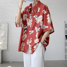 2024新款男士衬衫 夏威夷风大码冰丝垂感度假风短袖复古花衬衣男