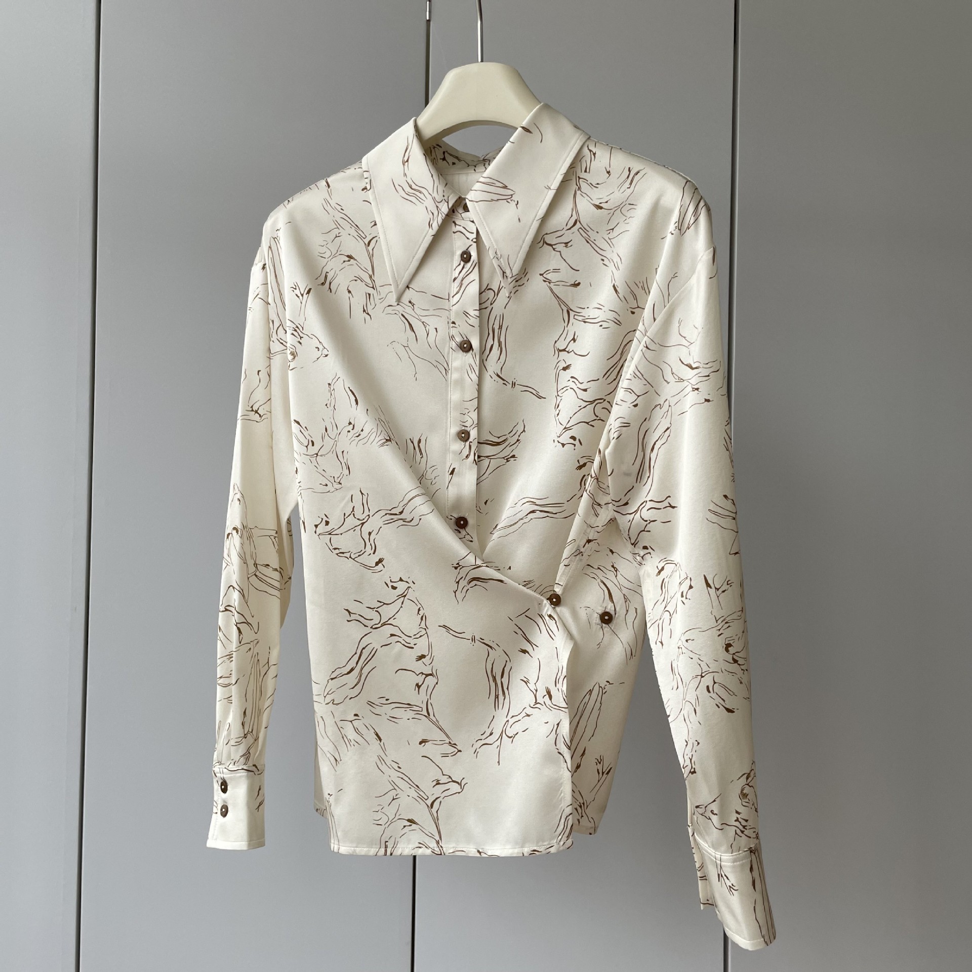 收腰斜门襟 21姆米弹力斜纹绸真丝!