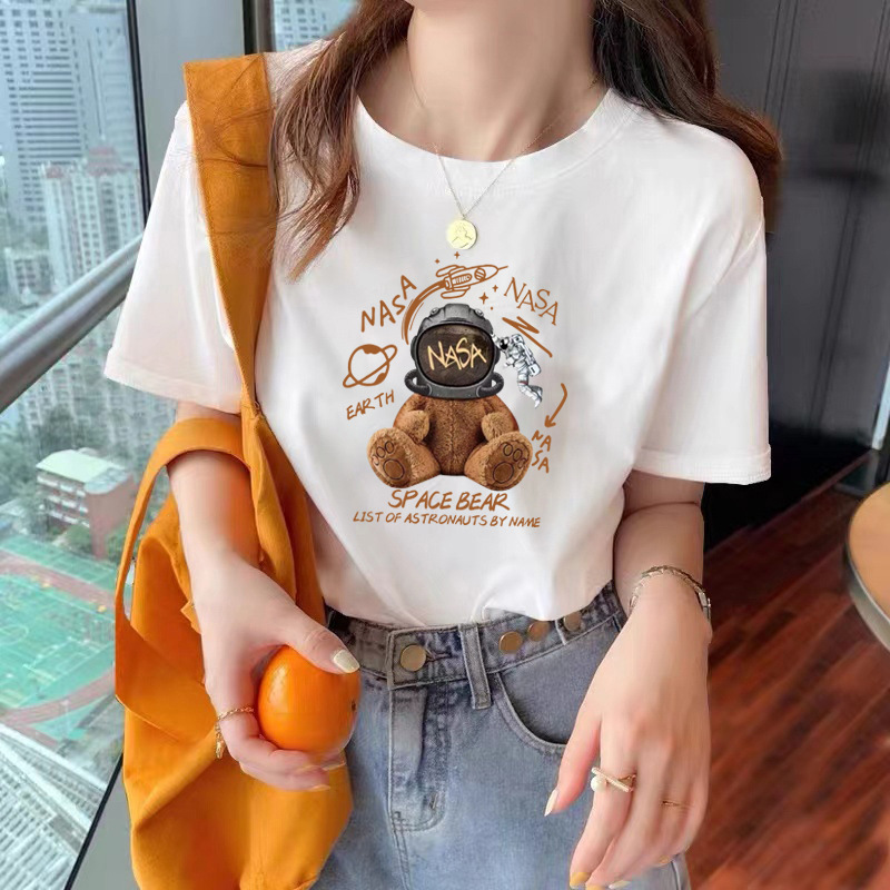 Casual Cotton Short Sleeve T-shirt Women's Top 2024 Summer New Women's Clothing Loose Inner Wear White Ins Women's Clothes