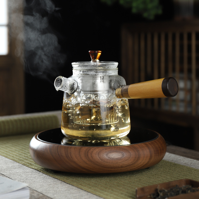 日式煮茶器玻璃壶茶壶罐罐茶煮茶围炉静音不挑壶电陶炉桃木电茶炉