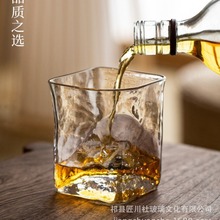 匠川社威士忌杯子日式水杯酒杯锤纹气泡设计人工吹制水晶玻璃