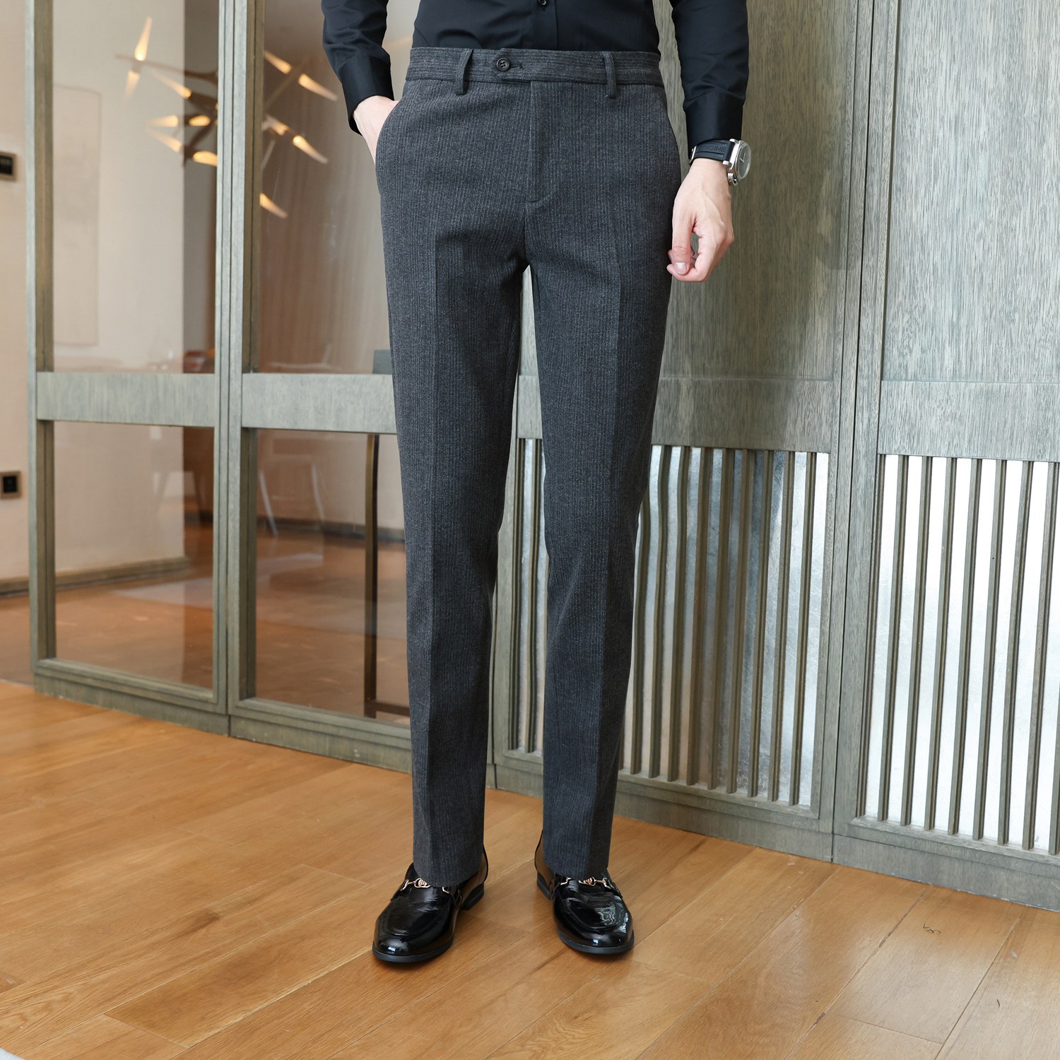 男裤子羊毛呢子秋冬季冬款加厚修身羊绒毛料商务高端休闲男士西裤