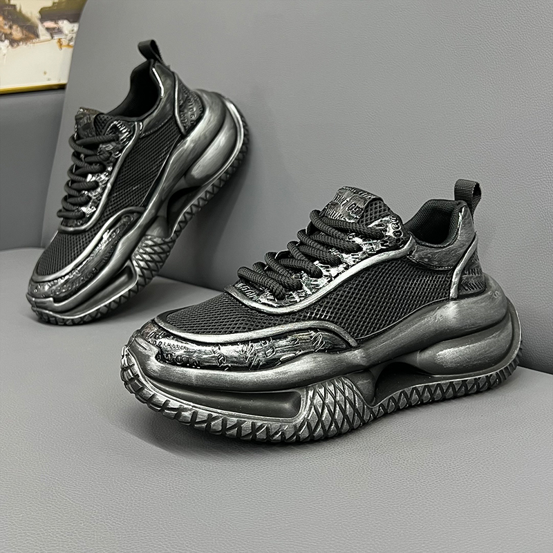 夏季镂空男鞋子网面脏脏鞋男士厚底运动休闲鞋增高爆款软底老爹鞋