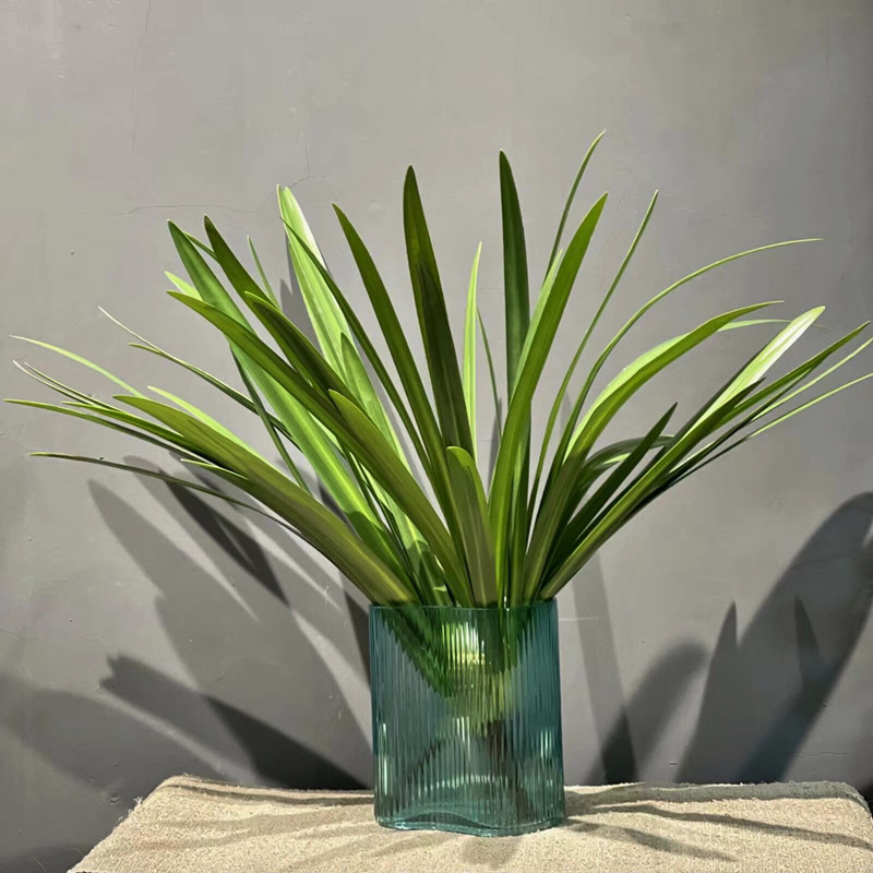 逼真手感7片蕙兰叶兰花叶花束家居装饰摆件仿皮花艺水蜡烛叶