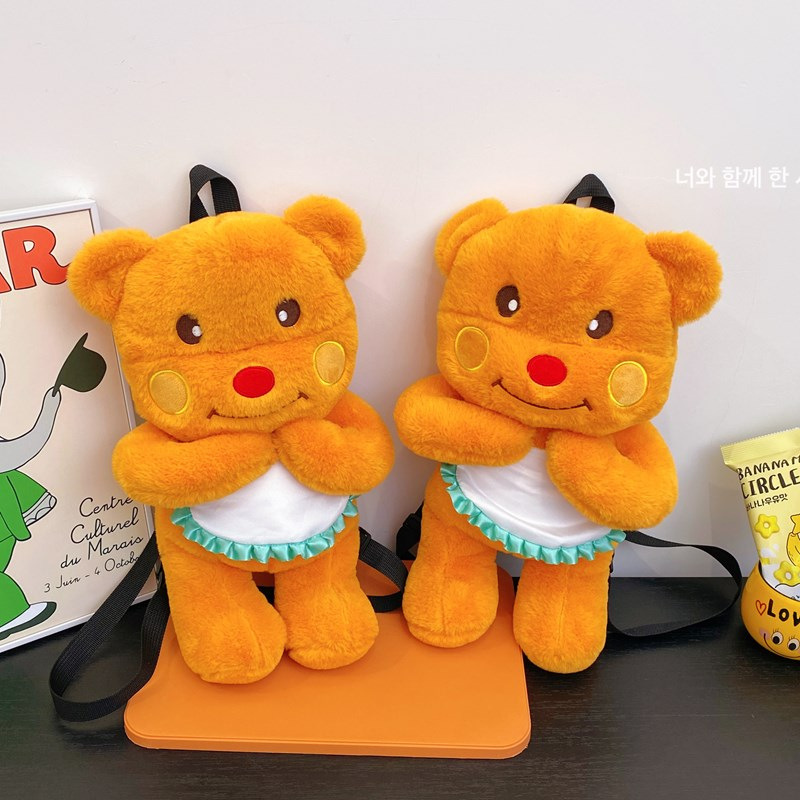 跨境网红新款黄油小熊毛绒玩具包可爱泰迪熊公仔双肩包单肩斜跨包