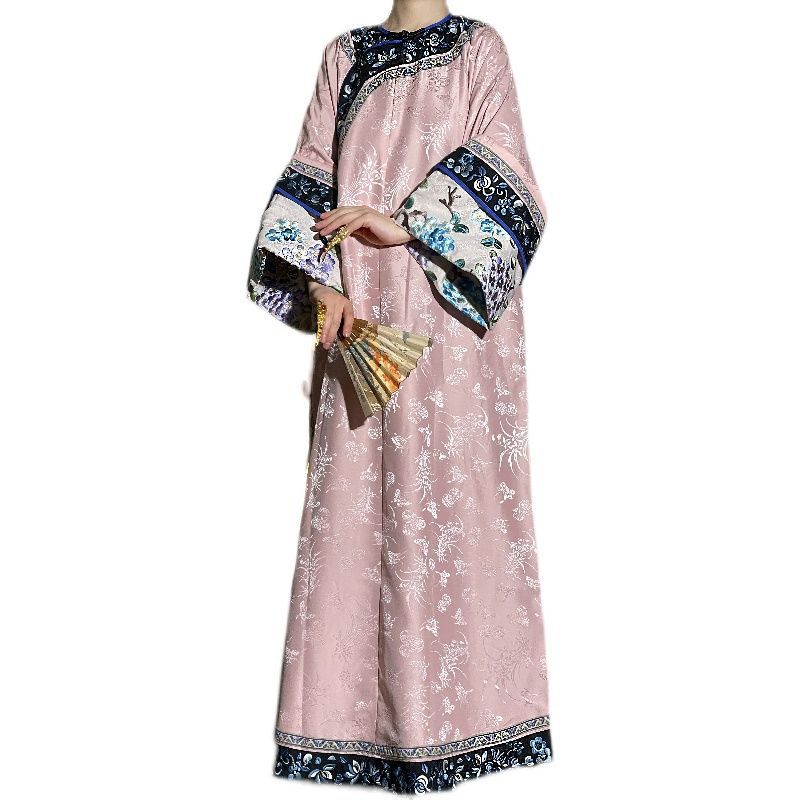 满族旗服宫廷复刻盘扣仿绣花拍摄清代旗装连衣裙演出舞台展示