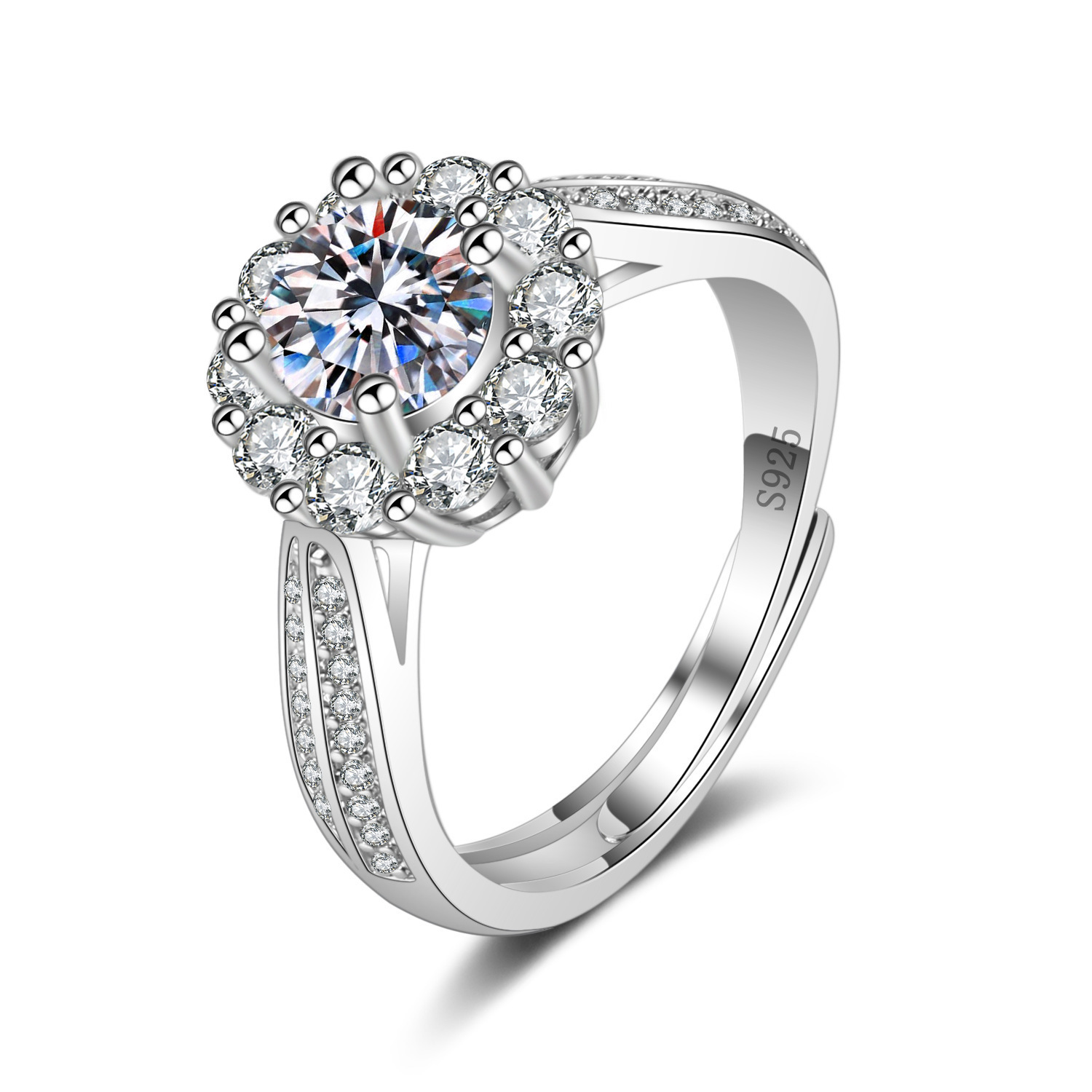 网红直播代发仿莫桑石戒指女戒豪华六爪仿真钻戒气质求婚跨境戒指