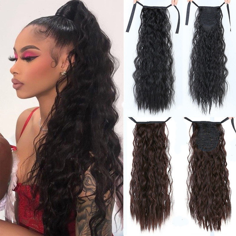 Wig European and American Long Curly Hair Ponytail Hair Fluffy Corn Curler Ponytail Wig African Small Braid Factory in Stock