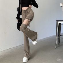 喇叭裤女夏季2022春新款休闲高腰修身显瘦镂空设计感垂感拖地子