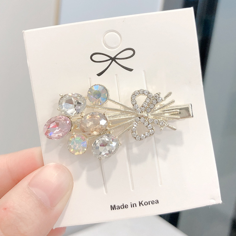 Internet Hot Korean Style Minimalist Bowknot Crystal Diamond Side Clip Full Free Shipping Alloy Pearl Grace Rhinestone Duckbill Clip