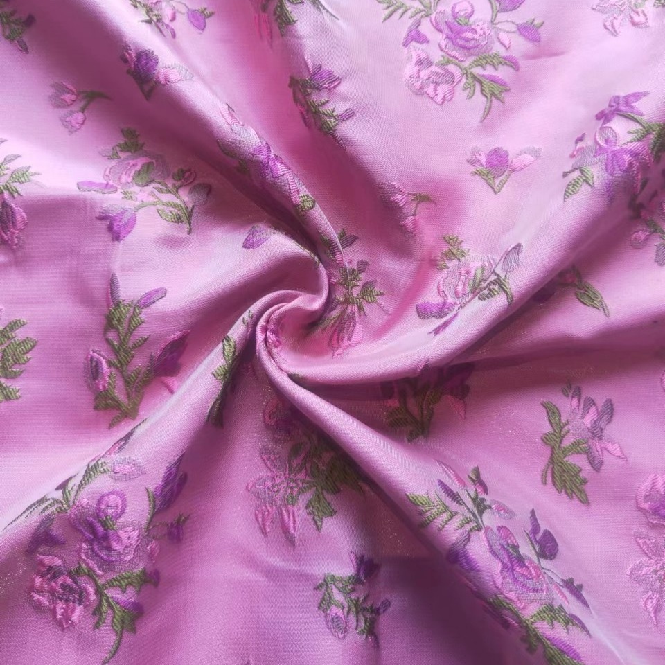 中式国风浮雕色织提花玫瑰色碎花织锦旗袍连衣裙外套面料-阿里巴巴