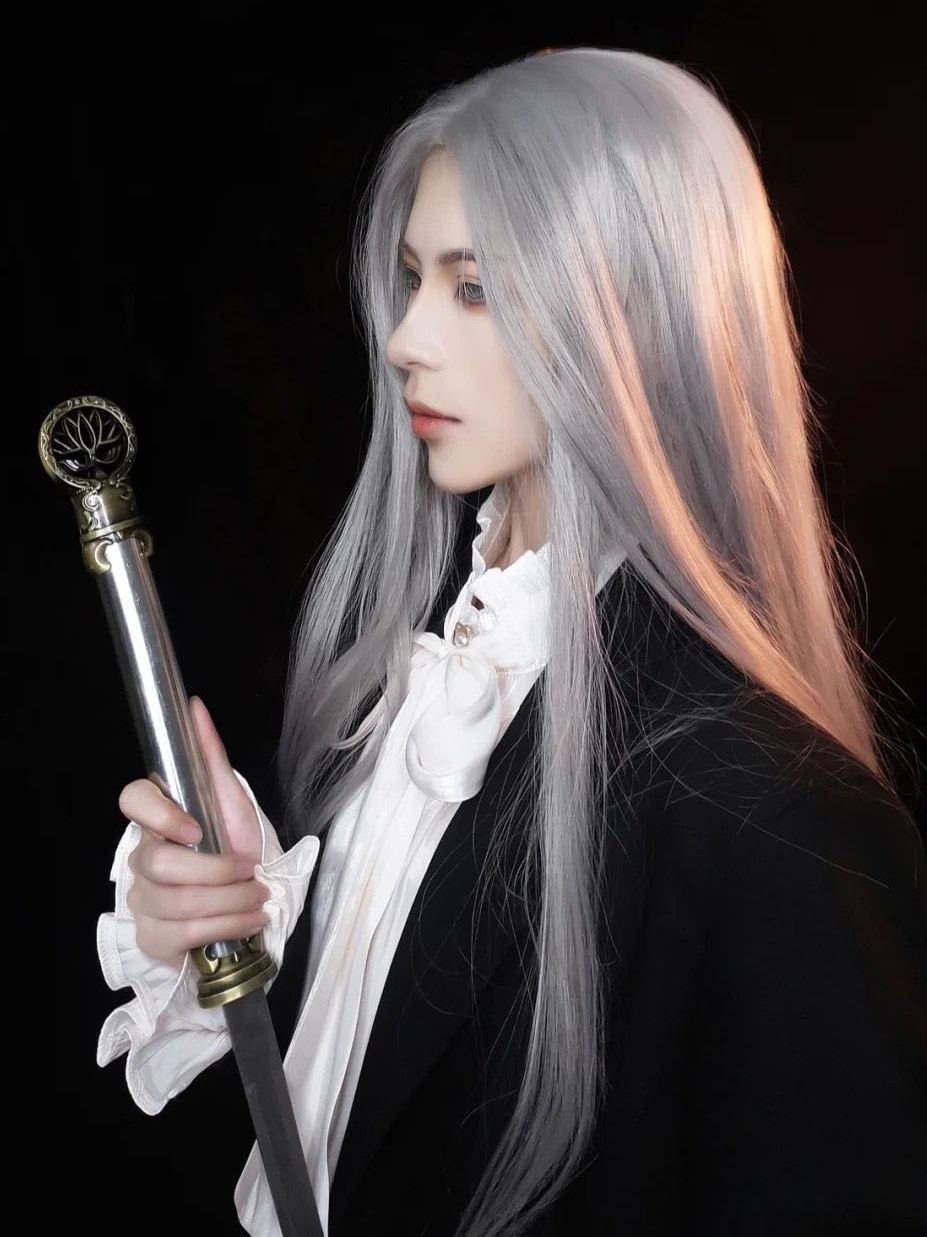 假发男古风长发一体式中分伪娘男女通用古装汉服cos发型基佬假毛