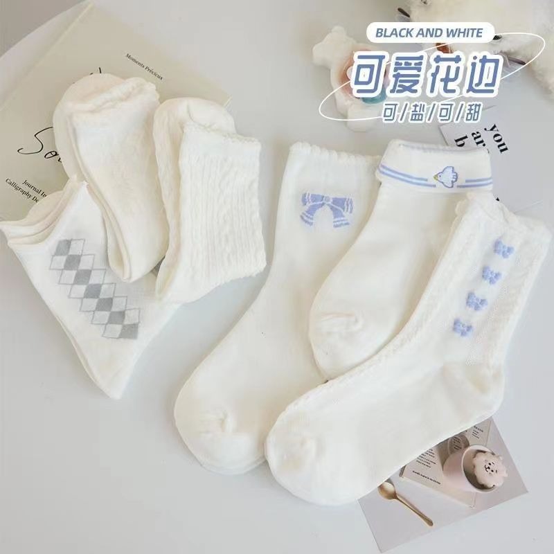 花边袜子女中筒袜夏季薄款日系白色甜美可爱ins潮百搭长袜子爆款