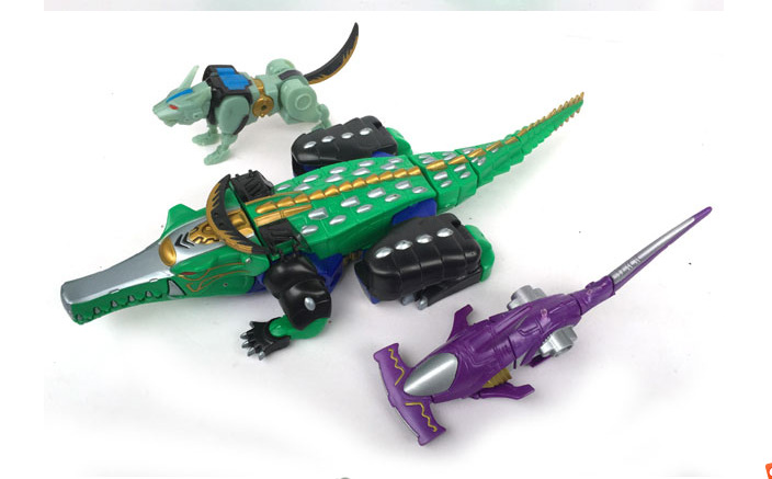 百兽战队正义猎手绿巨鳄鱼合体机器人精灵王伊卡洛斯鳄鱼变形玩具