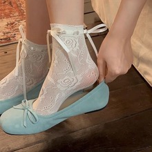 堆堆袜夏季冰冰袜薄款透气蕾丝中筒配皮鞋木耳边洛丽塔芭蕾风袜子