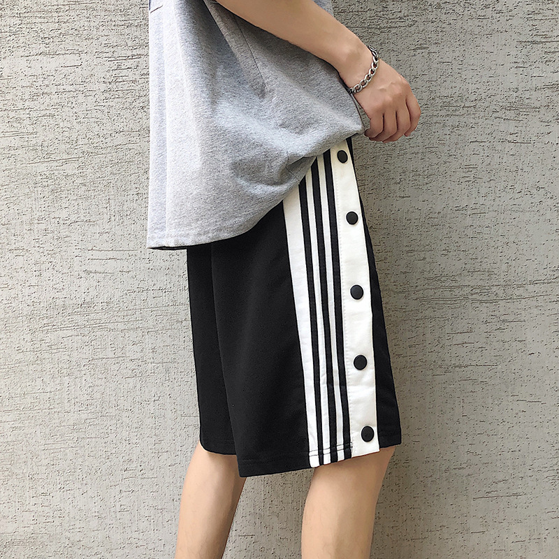 五分裤夏季男士运动休闲短裤子潮流ins宽松大码直筒排扣哈伦男裤