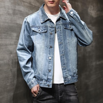 春秋款男士浅色牛仔外套男潮牌休闲帅气牛仔衣韩版潮流百搭夹克