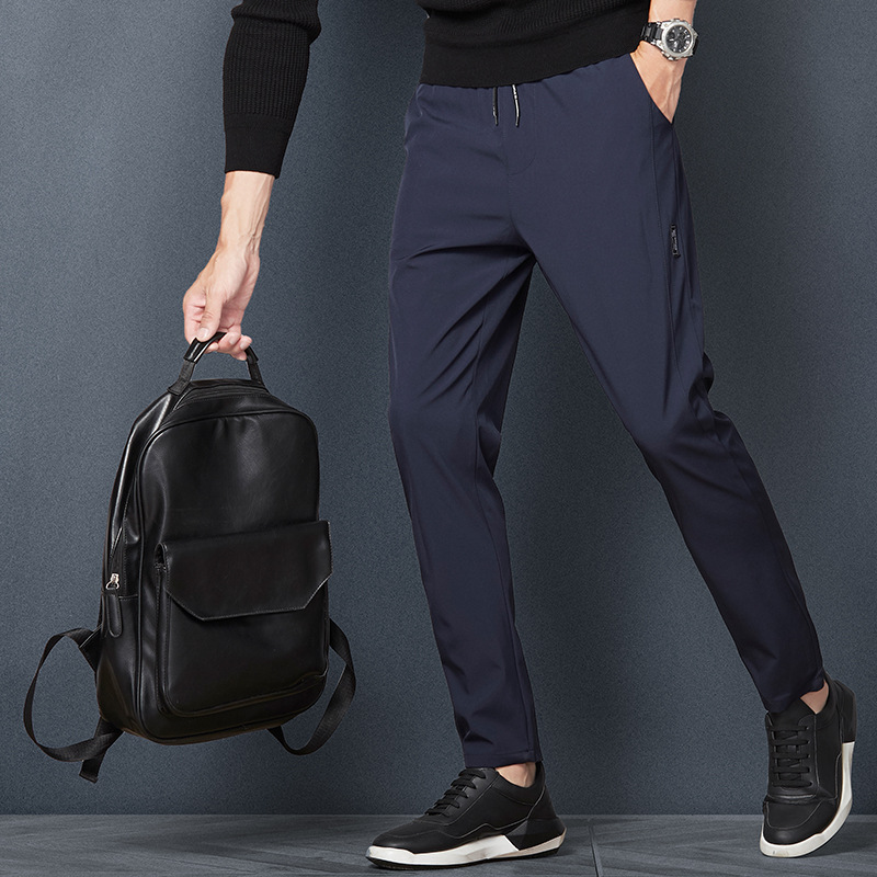 Tiktok Popular Quick-Drying Men's Trousers Summer Straight Thin Casual Sports Cropped Ice Silk Zipper Trousers Live Broadcast