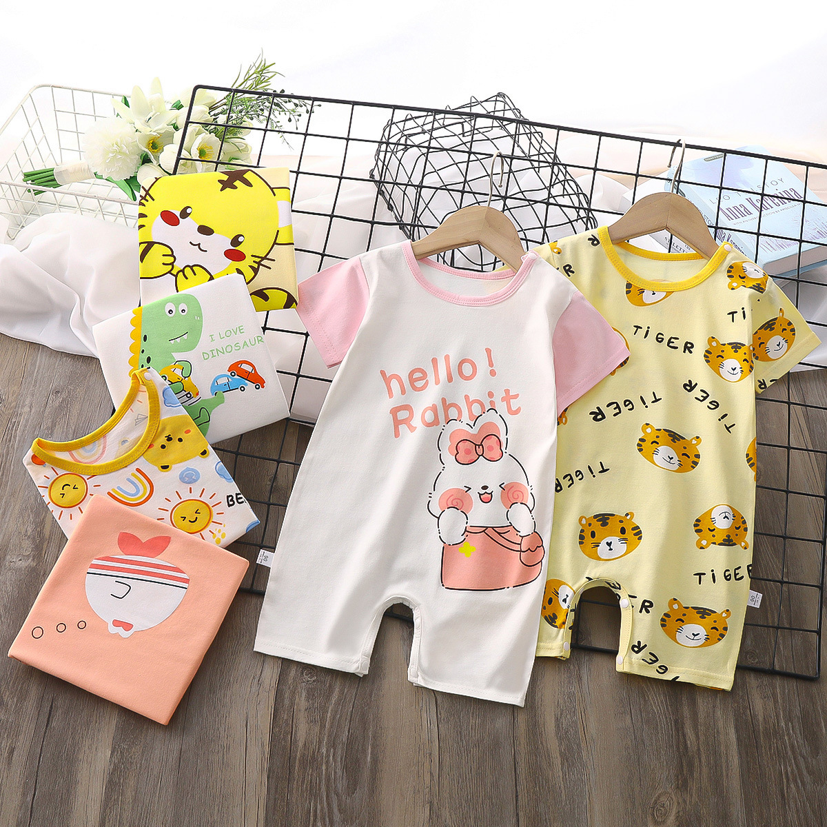 2024 Baby Romper Cotton Summer New Korean Style Baby Boy Thin Women's Short-Sleeved Children's Jumpsuit Romper