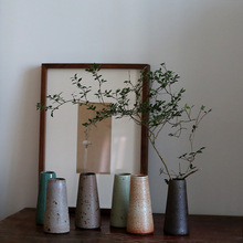 日式陶瓷小花插 陶泥铁斑花瓶 手工拉坯复古花器 现代风花艺花道