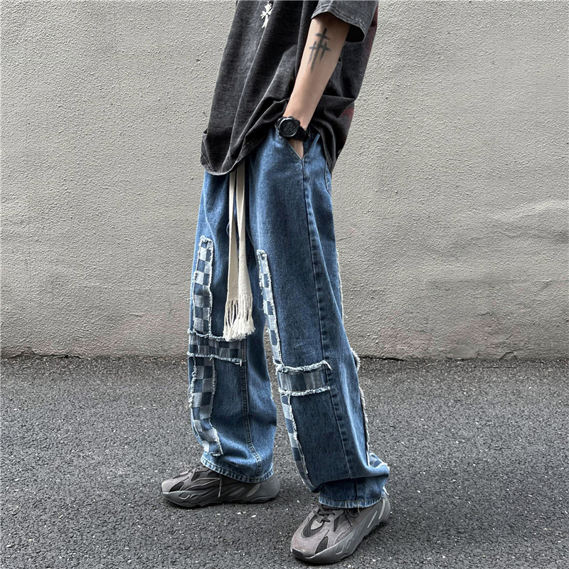 Drawstring Jeans Men's Autumn Design Sense Special-Interest Fashion Brand Mop Pants Ins High Street Loose Straight-Leg Wide-Leg Pants
