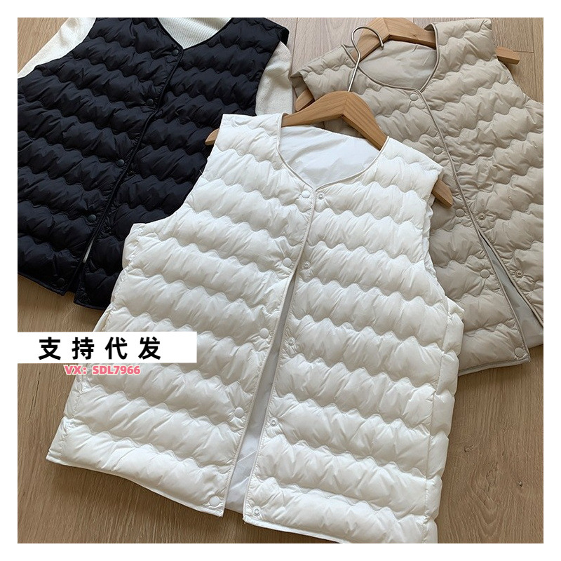 韩版波浪款女士内搭羽绒服马甲轻薄短款马夹坎肩24年新秋冬白鸭绒