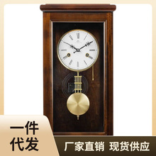 P616铜机芯机械挂钟中式实木发条钟表客厅复古家用机械钟老式报时