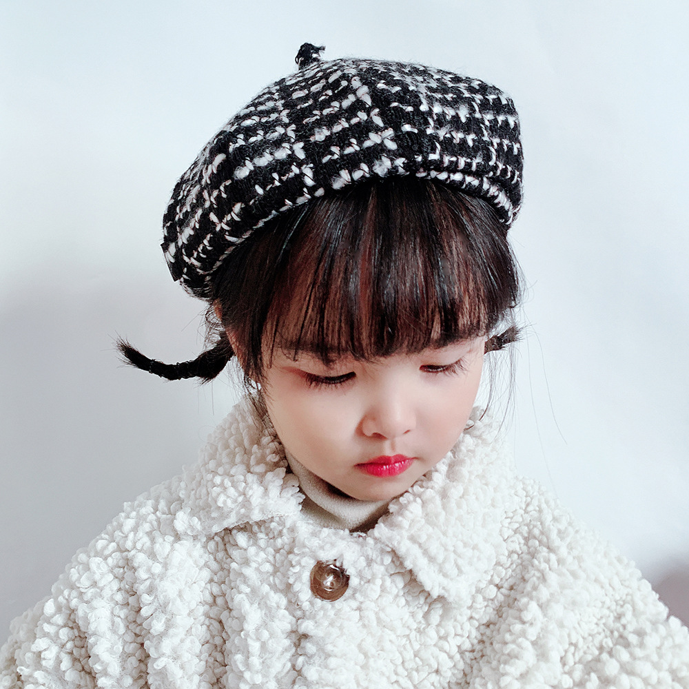 小香风毛线儿童八角帽秋季新款儿童帽子书童蓓蕾帽女童帽子3-8岁