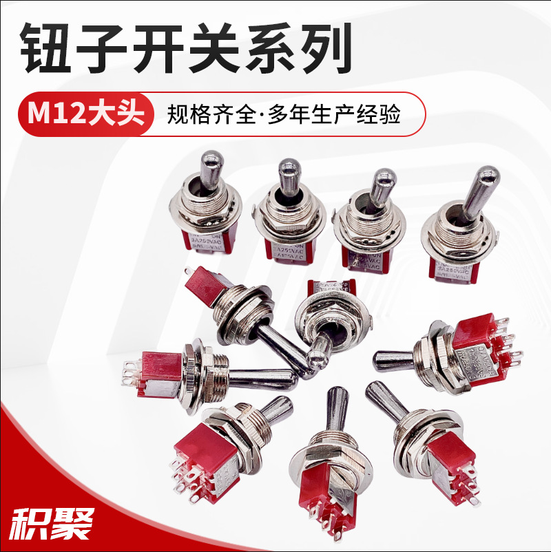 M12大头小型钮子开关 全铜3脚2档/3档 6脚2档/3档 摇臂电源开关