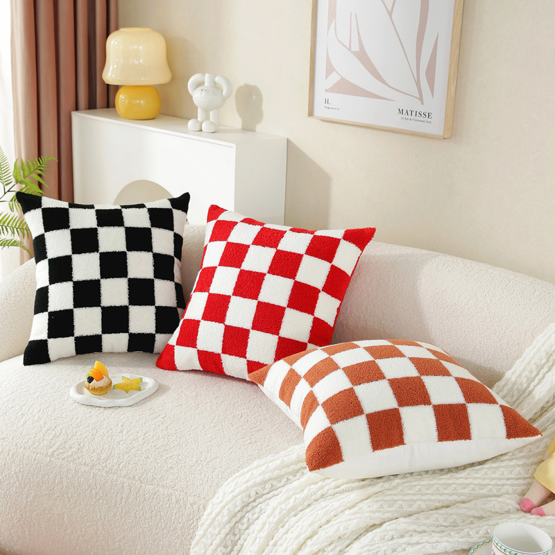 Cross-Border Nordic Simple Embroidery Towel Embroidery Pillow Ins Style Cushion Cover Sofa Backrest Plush Tassel Pillow Cover