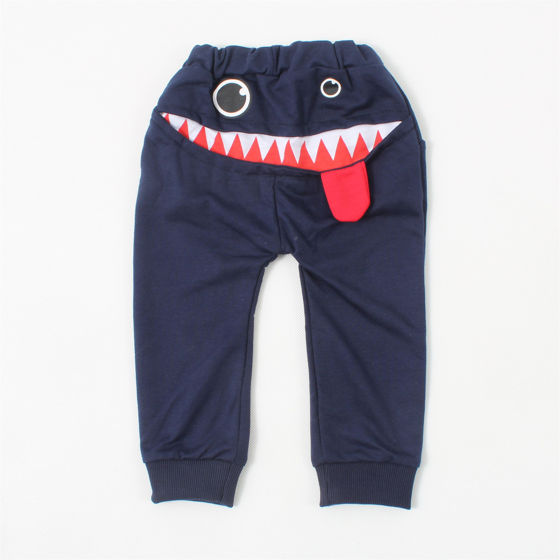 儿童春秋款童装韩版童装小童运动裤男女童纯色舌头卡通拼接pp长裤