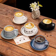 复古陶瓷咖啡杯碟套装下午茶杯子简约家用早餐牛奶花茶杯精致跨境