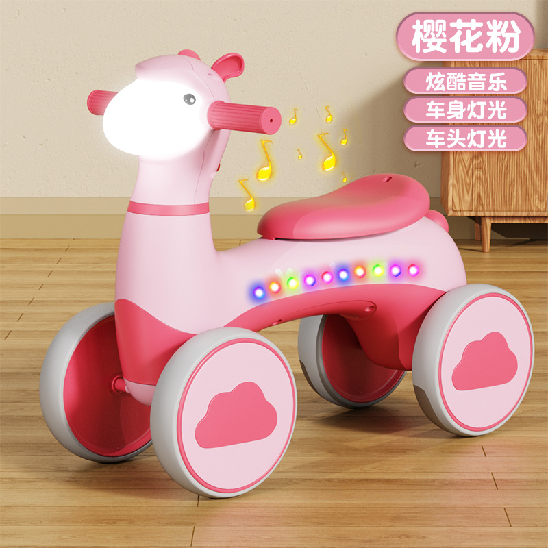 Children's Kids Balance Bike Alpaca Scooter Four-Wheel Balance Car Baby Yo Walker 1-3 Years Old Baby Walker