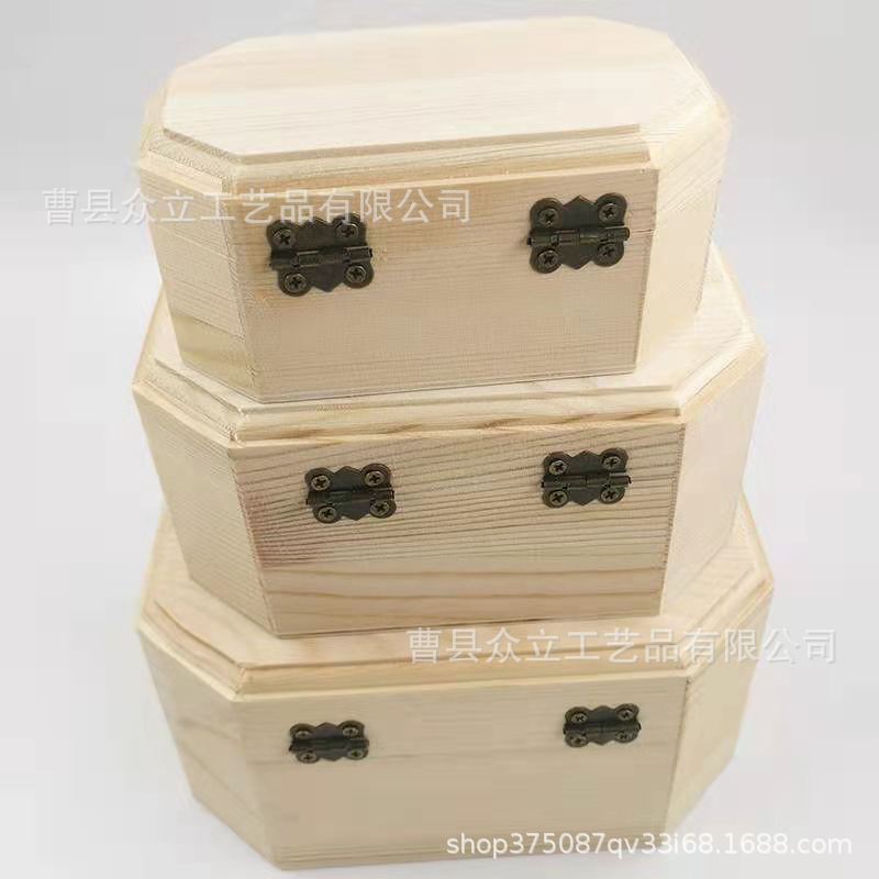 Octagonal Rectangular Box Creative Wooden Decoupage Clay White Body Pencil Jewelry Wooden Box Blind Box