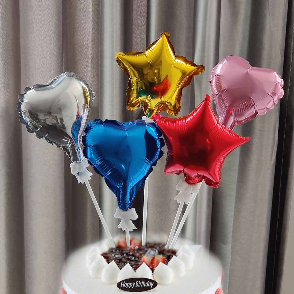 5寸生日蛋糕装饰五星爱心铝膜气球网红ins风蝴蝶杆气球蛋糕插牌