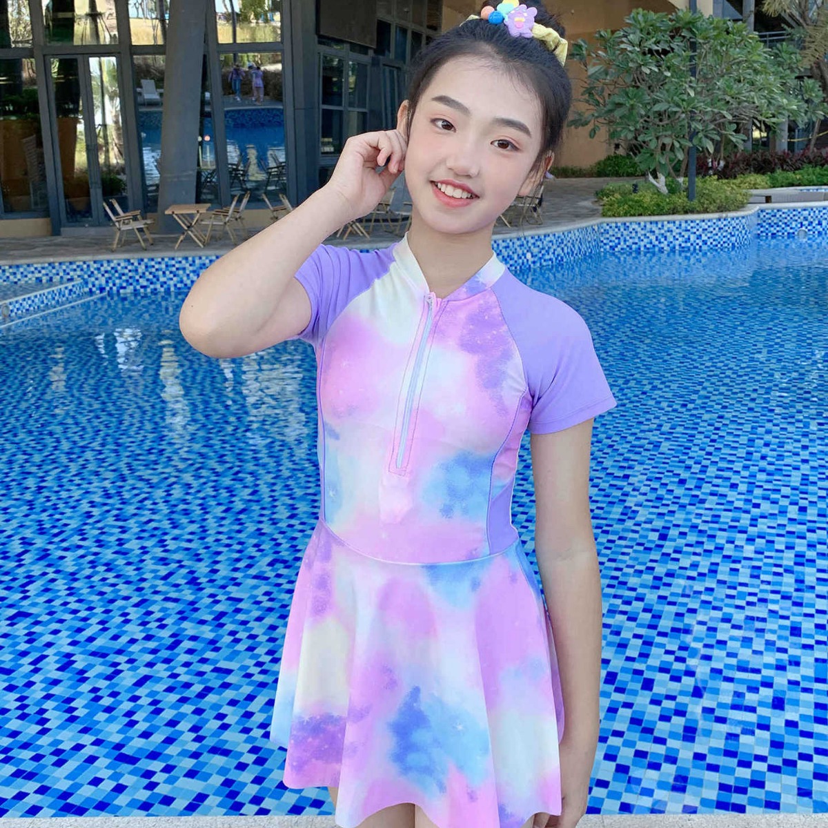 2024新品潮款泳衣儿童女星空感防晒速干连体游泳衣女童宝宝裙式装