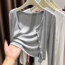灰色春秋款针织衫外披防晒开衫女夏外搭吊带裙披肩空调罩衫外套