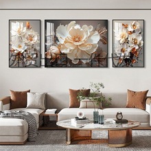 繁花似锦客厅装饰画现代简约沙发背景墙挂画美式轻奢三联壁画花卉