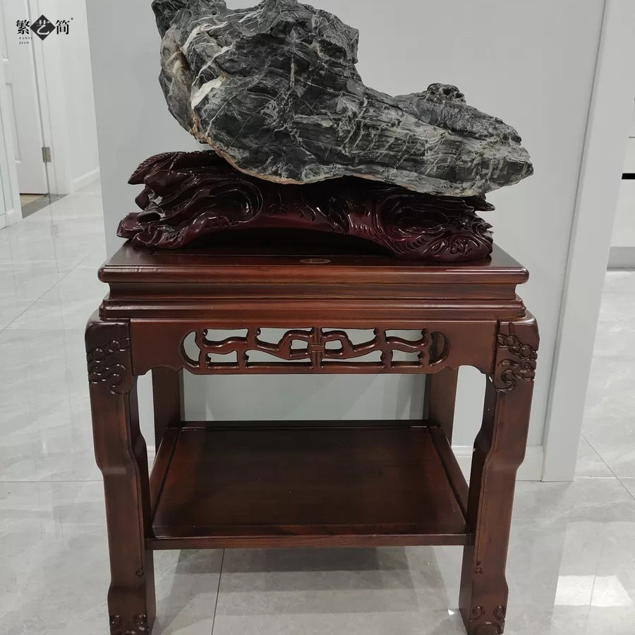 超承重盆景架实木奇石架底座鱼缸架榆木客厅工艺品架茶几置物架子