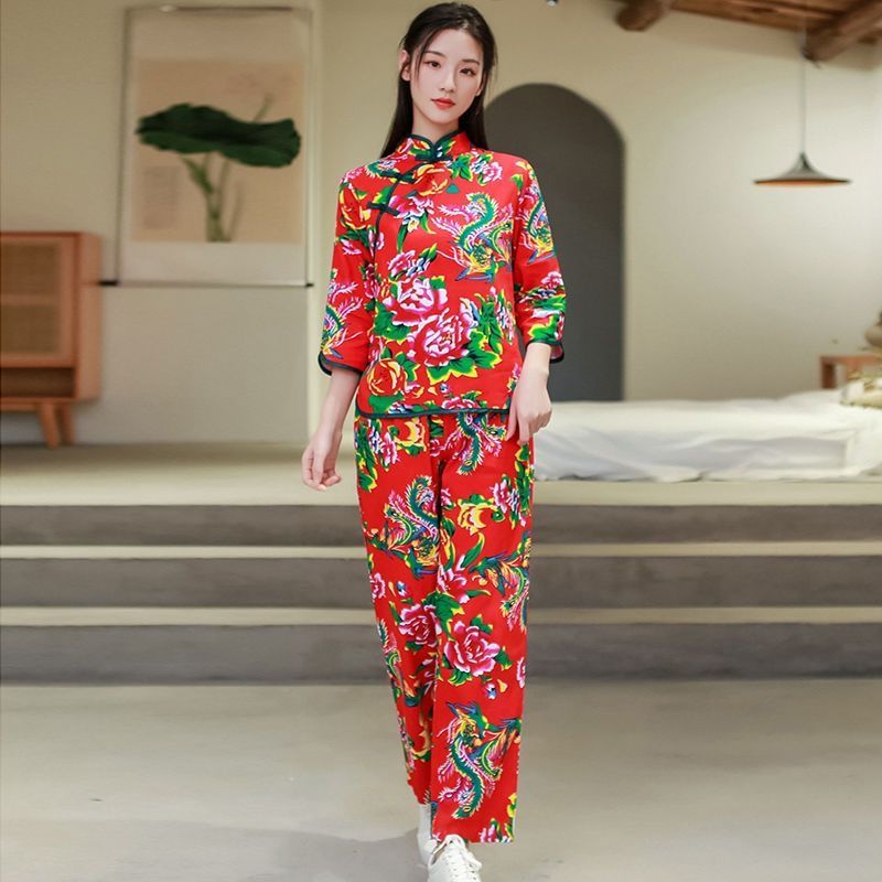 花衣服女村姑网红东北大花布村姑丫蛋儿秧歌服民族广场扇子舞服装