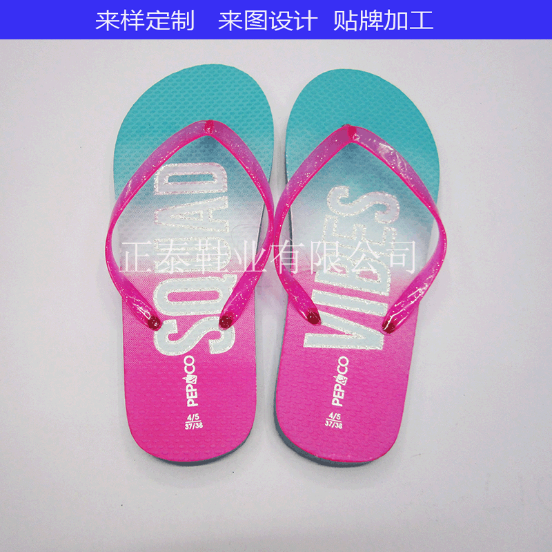 new glittering powder printed women‘s flat eva flip-flops printable logo pattern flip-flops beach flip-flops
