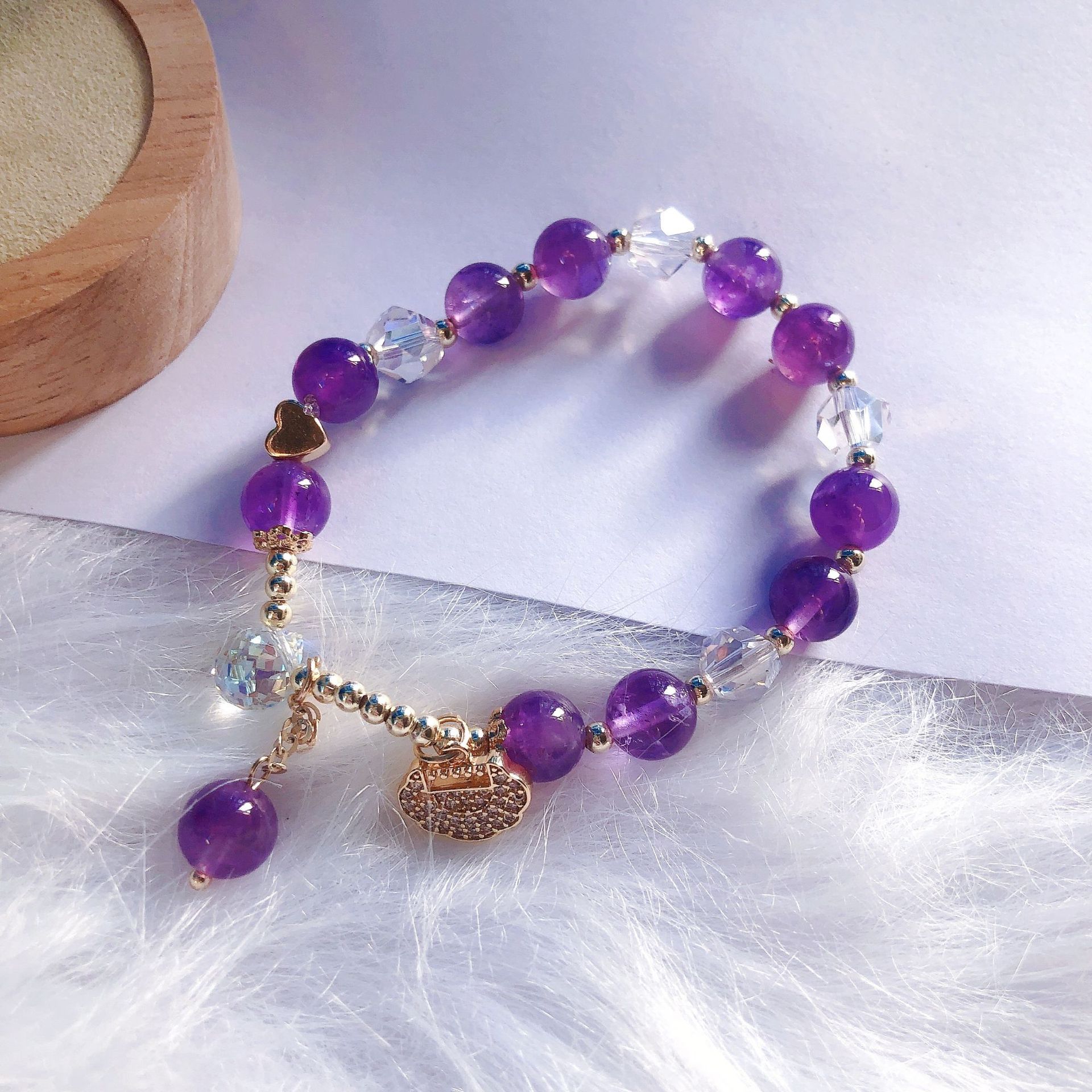 天然紫水晶手链简约女式乌拉圭拼色水晶手串流苏款