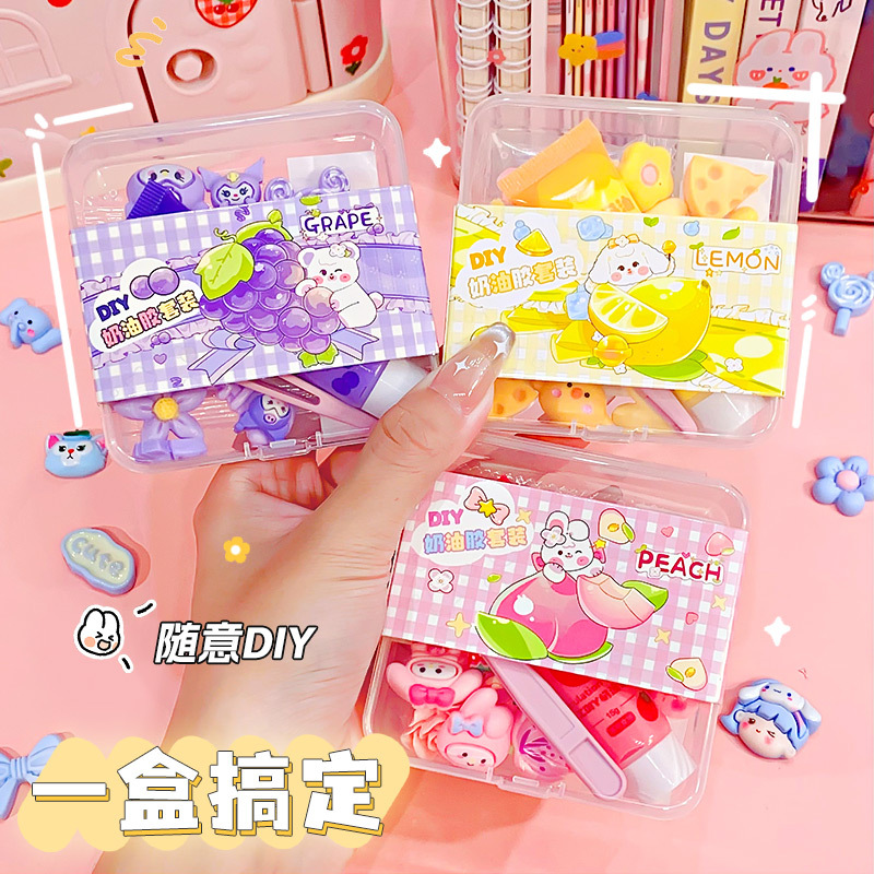 15 Fruit Flavor Cream Glue Barrettes Diy Material Package Children's Handmade Diy Production Set Gift Box Stall Stall Wholesale