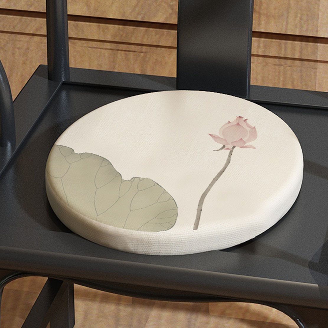 中式水墨荷花圆形坐垫实木家具茶椅子圆凳鼓凳圈椅餐椅垫防滑定制